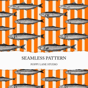 retro fish seamless pattern, sardine background, orange striped fish seamless file, vintage fish seamless file, contemporary fish printable