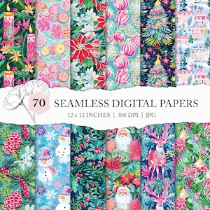 preppy Christmas seamless pattern, colourful Xmas digital paper, seamless Christmas prints, colourful Christmas background, Xmas pattern set