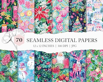 preppy Christmas seamless pattern, colourful Xmas digital paper, seamless Christmas prints, colourful Christmas background, Xmas pattern set