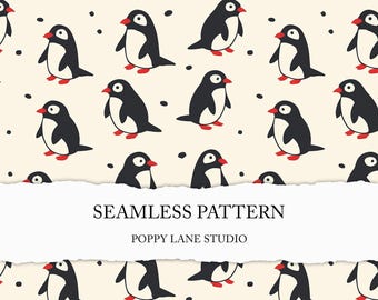 cute penguin seamless pattern, minimalist penguin background, cute penguin fabric pattern, seamless penguin digital paper, instant download