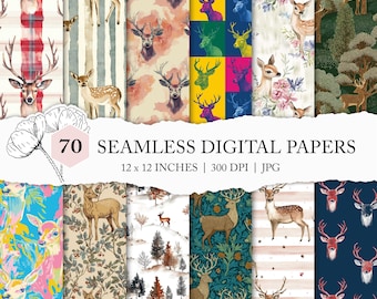 watercolour deer pattern, deer digital paper, woodland animal, deer digital scrapbook paper, deer seamless file, pattern for commercial use