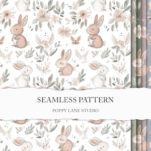 whimsical bunny print, pastel bunny seamless pattern, Easter bunny digital file, rabbit seamless file, cute bunny paper, Easter seamless JPG