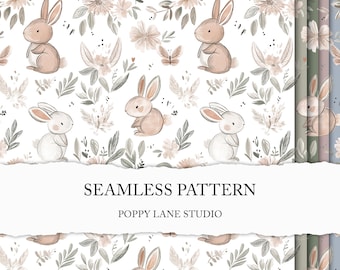 whimsical bunny print, pastel bunny seamless pattern, Easter bunny digital file, rabbit seamless file, cute bunny paper, Easter seamless JPG