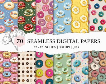 seamless donut pattern, donut background, donut digital paper pack, seamless donut journal paper, donuts printable paper, commercial use