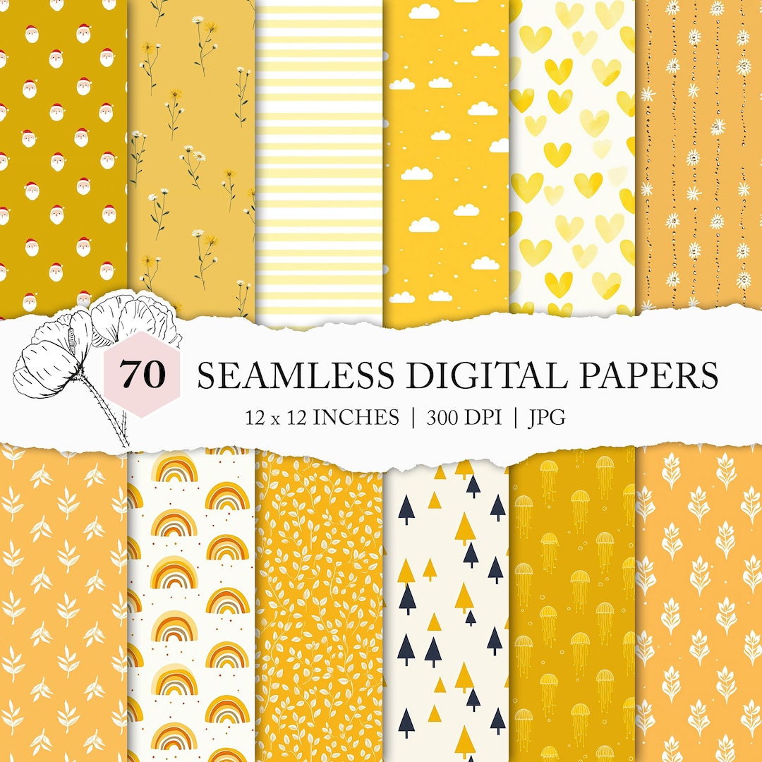 Yellow Paper Design Patterns Minimalist Seamless Yellow Pattern, Yellow Digital Paper Pack, Cute ...