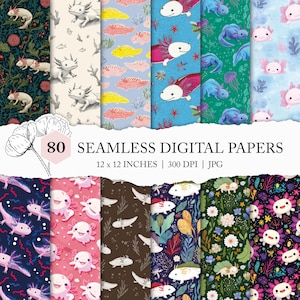 assorted axolotl background, seamless axolotl digital paper, axolotl seamless pattern, Mexico scrapbook paper, amphibian print, salamander