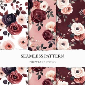dark red rose background, watercolour rose pattern, bordeaux floral background, seamless flower pattern, watercolour rose scrapbook paper
