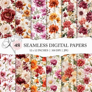 sfondo di fiori bordeaux, motivo di fiori rossi, carta senza soluzione di continuità floreale ad acquerello, stampa di fiori rossi stravaganti, carta digitale floreale vintage