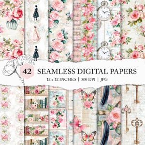 shabby chic rose pattern, English rose background, vintage rose digital paper, pink rose scrapbook paper, rustic floral seamless pattern