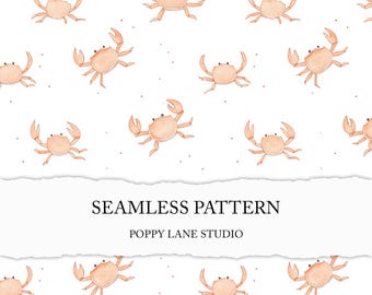 crab seamless pattern, marine arthropod digital paper, crustacean, red crab background, crab fabric design, crab digital paper, nautical JPG