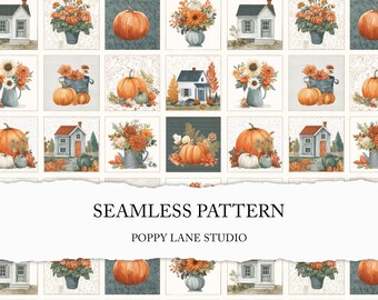 autumn patchwork background, seamless fall pattern, boho patchwork surface design, autumn seamless file, pumpkin scrapbook paper, fall décor