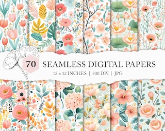 cute pastel floral printable paper, ditsy floral background, seamless pastel flower pattern, pastel flower scrapbook paper, soft pastel tone