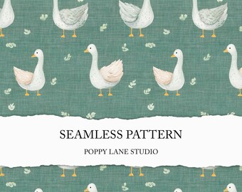 green goose seamless pattern, cottagecore seamless file, green goose background, printable fabric pattern, goose digital paper, duck pattern