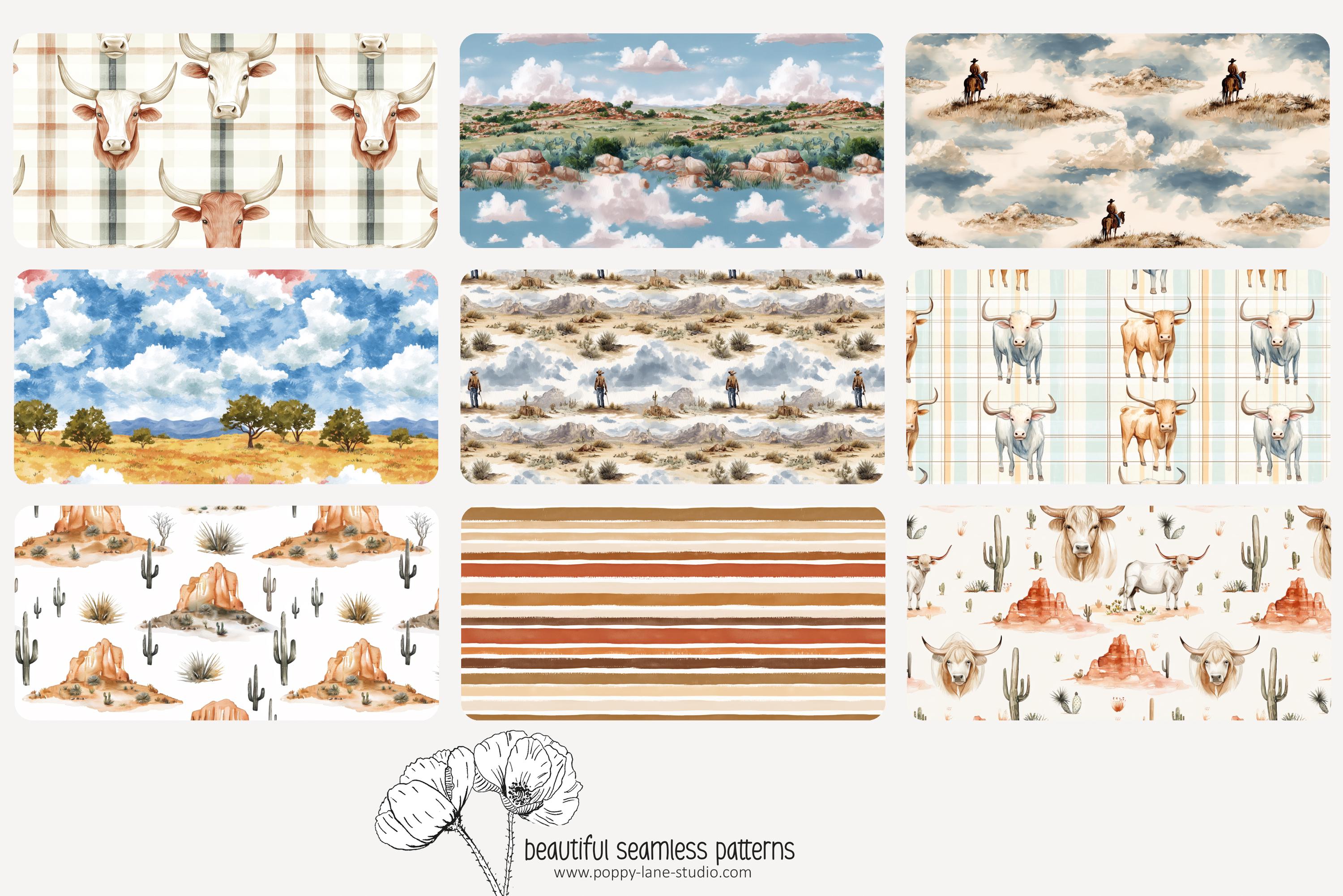 Texas Repeating Vector Texas Longhorn Background, Repeating Cow Pattern, Watercolour Cattle ...