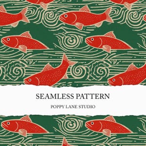 motivo senza soluzione di continuità con pesce rosso, sfondo con pesce linoleum, carta digitale nautica senza soluzione di continuità, motivo in tessuto stampato a blocchi, carta digitale con pesce senza soluzione di continuità
