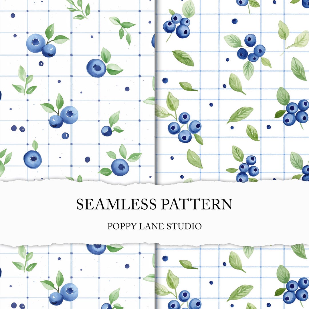 Watercolour Blueberry Seamless Pattern, Cute Berry Background, Seamless ...