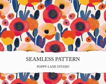 seamless retro floral pattern, autumn floral seamless, fall coloured flower pattern, bold vintage floral seamless, mod floral printable file