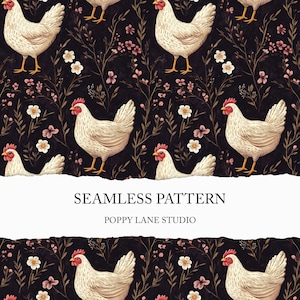 cottage chicken pattern, seamless chicken digital paper, country farm chicken background, chicken seamless file, chicken printable paper