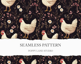 cottage chicken pattern, seamless chicken digital paper, country farm chicken background, chicken seamless file, chicken printable paper