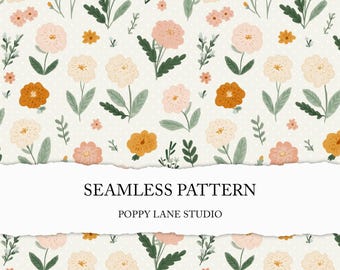 whimsical spring floral seamless pattern, polka dot flower surface design, seamless pastel flower background, painterly floral digital file