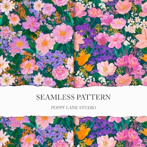 vibrant summer floral seamless pattern, colourful floral background, acrylic flower digital paper, bold flower print, cute summer seamless