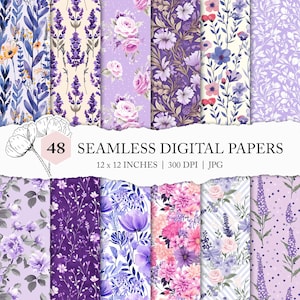 lilac flower pattern, purple flower digital paper, lilac floral print, purple floral seamless, pastel flower background, floral paper pack
