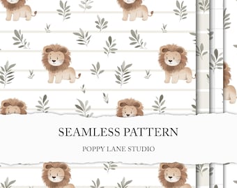 baby lion background, cute lion pattern, seamless lion digital pattern, gender neutral kids pattern, African animal seamless, lion seamless