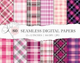 seamless pink tartan background, pink plaid seamless pattern, pink checkered digital paper, pink plaid printable files, pink plaid pattern