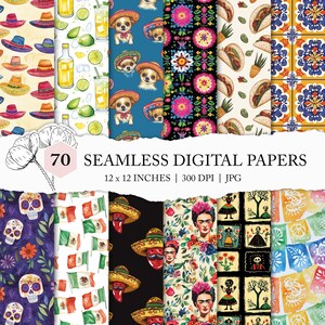 Viva Mexico seamless pattern, assorted Mexico digital paper, seamless Mexican backgrounds, Cinco de Mayo printable, digital craft paper JPEG