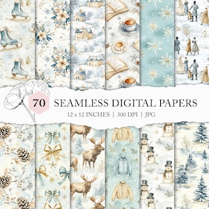 winter printable paper, vintage winter background pattern, blue and cream winter digital paper, winter seamless file, various winter pattern