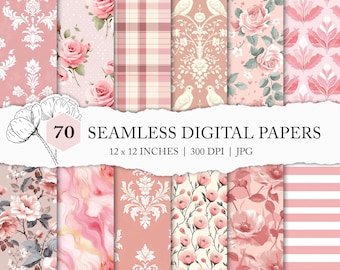 blush pink seamless pattern, pink digital paper mix, pink rose background, pink damask digital paper, pink floral scrapbook paper, printable