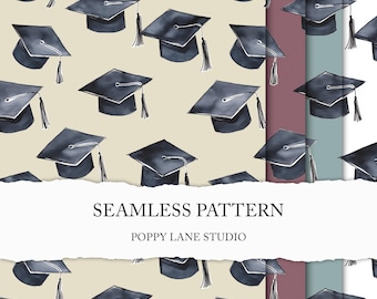 graduation caps seamless pattern, diploma background, seamless graduation pattern, high school printable, graduation seamless fabric design