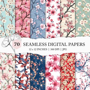 cherry blossom seamless pattern, cherry blossom digital paper, Japanese paper, pink flower background, cherry blossom print, Sakura seamless