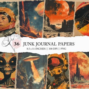 pagine di diario spazzatura fantascientifica vintage, carta digitale film fantascientifico retrò, carta di diario astronauta, esplorazione spaziale retrò, pagina di diario spazzatura aliena