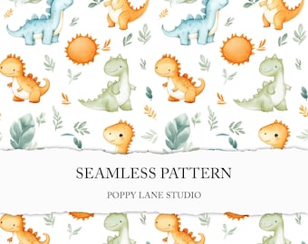 cute baby dino pattern, seamless dino background, adorable jurassic custom fabric, watercolour dinosaur seamless pattern, dino seamless file