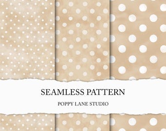 seamless beige polka dot pattern, watercolour cream dot digital file, gender neutral polka dot printable, geometric seamless, basic pattern