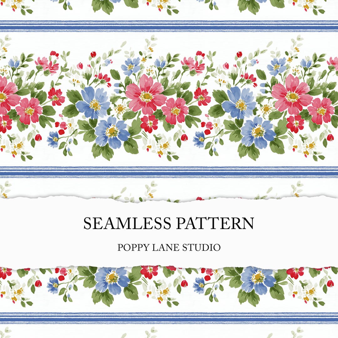 Floral Border Background, Seamless Flower Garland Pattern, Horizontal ...