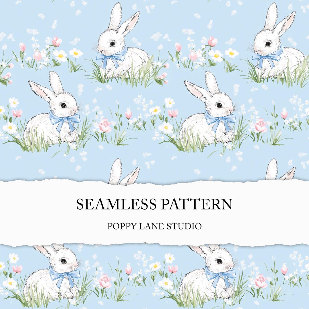 Blue Rabbit Pattern Desktop Background Blue Bunny Background, Seamless Rabbit Pattern, Shabby Chic Rabbit ...