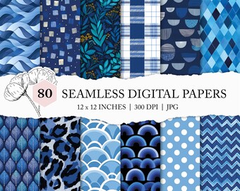 seamless blue geometric pattern, assorted blue backgrounds, checkered plaid dot stripe, mix & match blue seamless pattern, basic craft paper