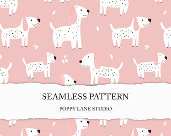 pink dog seamless pattern, dog digital background, cute pink dog pattern, pink dog printable paper, cute dog scrapbook, children's seamless