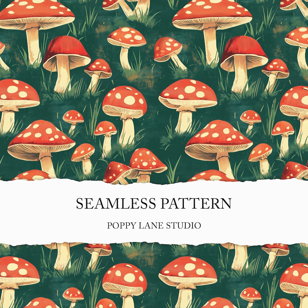 Toadstool Pattern Background Toadstool Seamless Pattern, Mushroom Fabric Print, Seamless Mushroom ...
