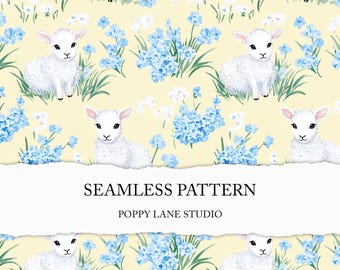 pastel lamb seamless file, spring background, watercolor baby sheep pattern, seamless sheep digital pattern, cottagecore seamless spring JPG