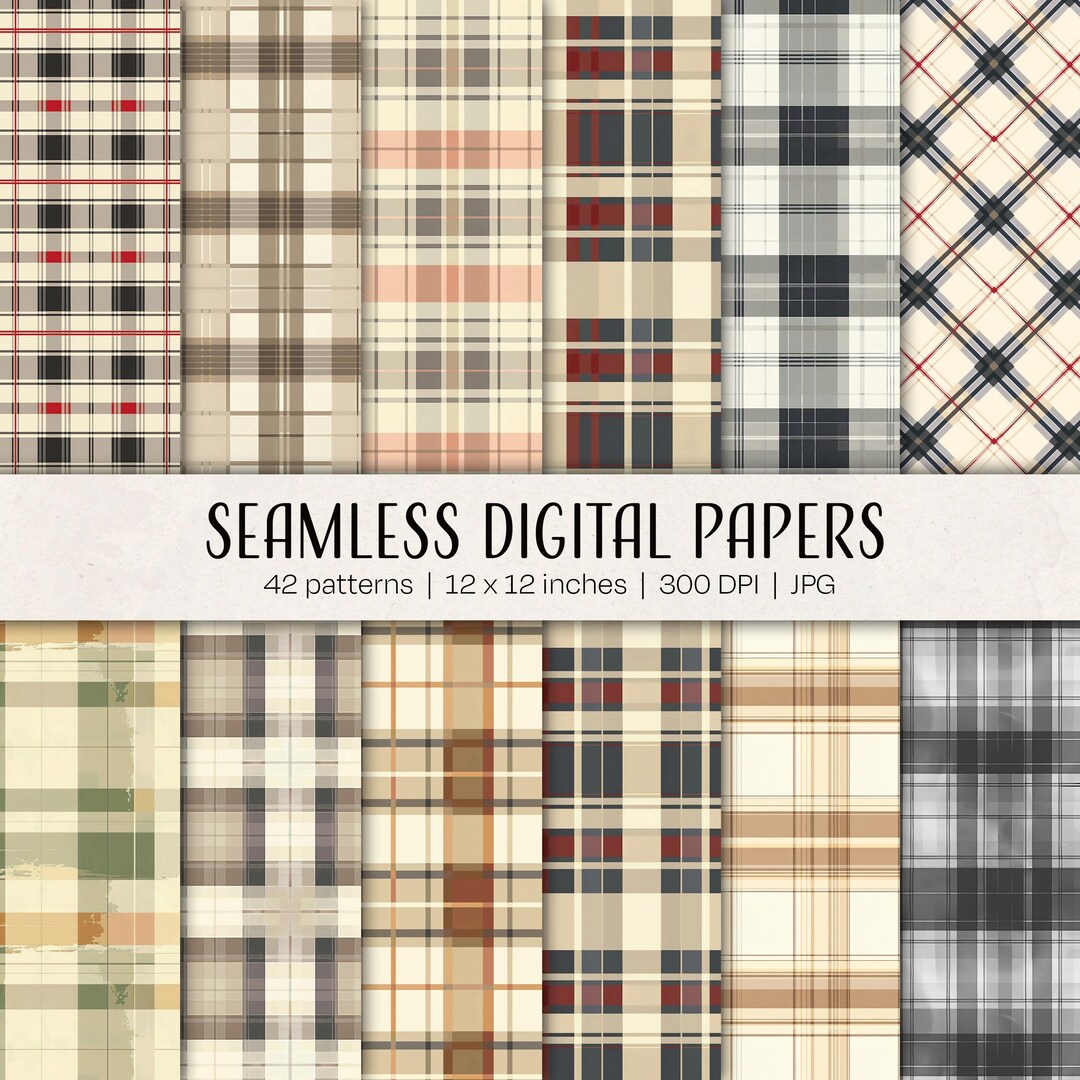 Neutral Coloured Plaid Seamless Pattern, Brown Plaid Background, Beige ...