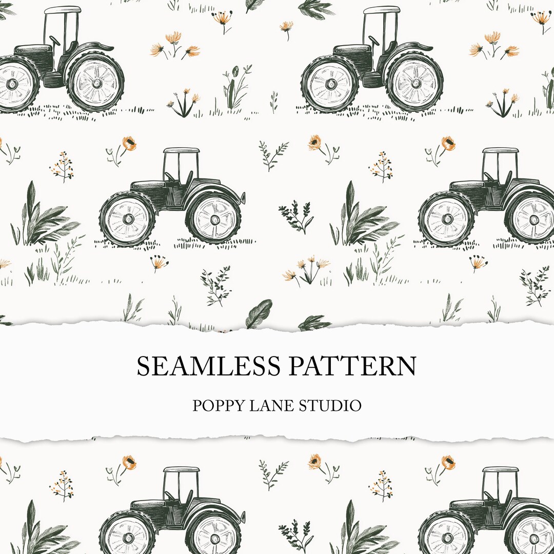 Tractor Seamless Pattern, Vintage Tractor Background, Seamless Tractor ...