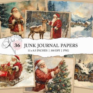 Cartões postais do Polo Norte, diário de Natal, conjunto de diário do Papai Noel, Papai Noel em aquarela para impressão, fundo do Polo Norte, cartões de Natal vintage