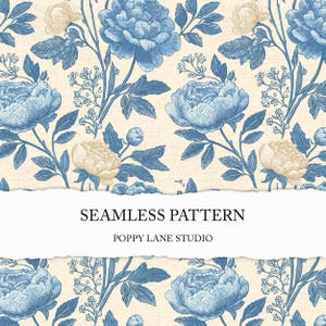 Patrón sin costuras de toile floral azul, fondo de flores azules, toile de Jouy floral romántico, tela floral vintage chinoiserie sin costuras