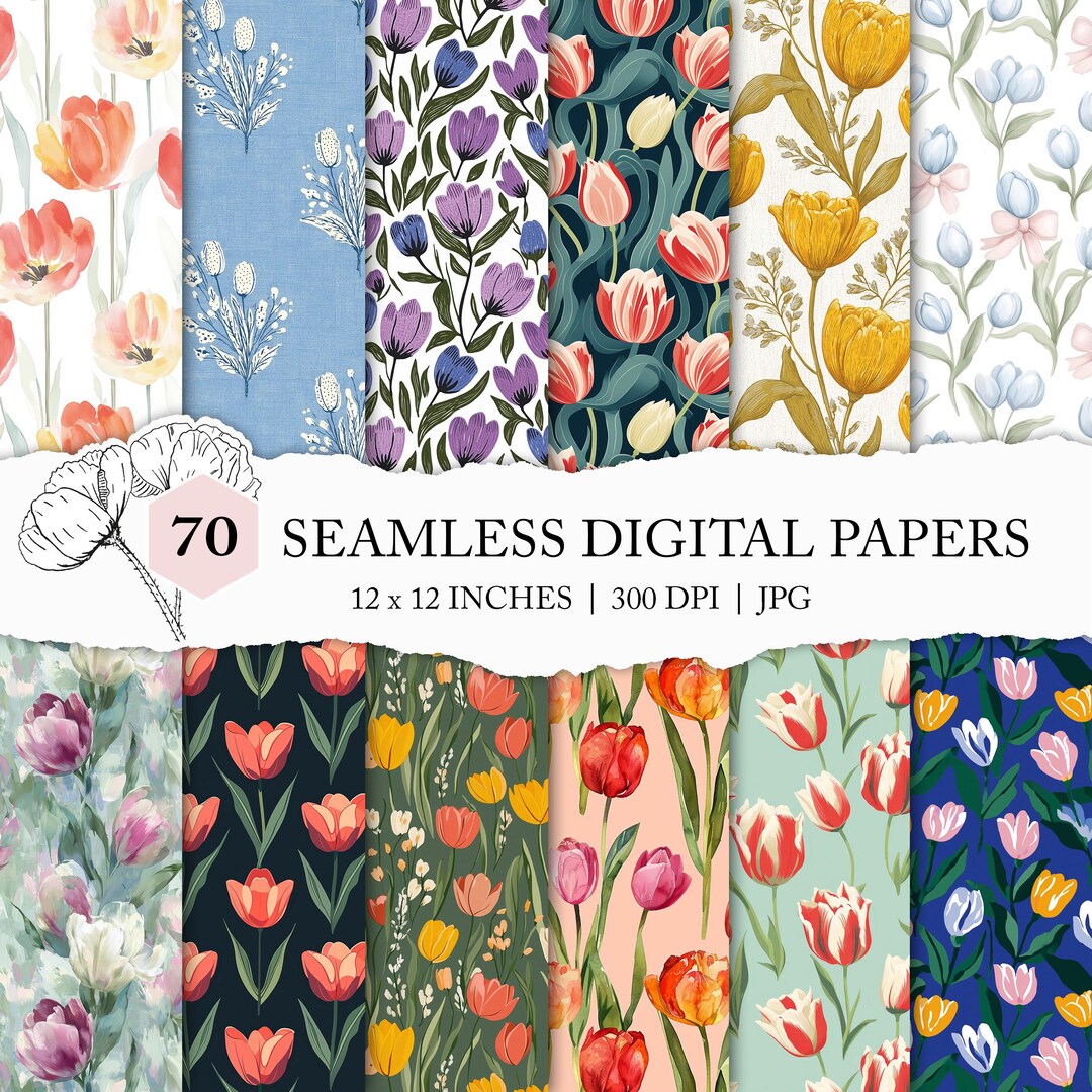 Tulip Background Pattern, Seamless Tulip Pattern, Tulip Digital Paper ...