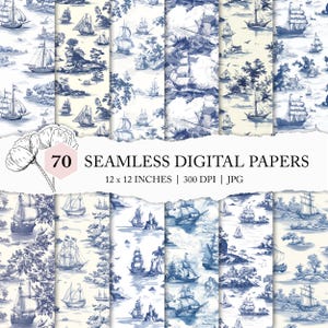 nautical toile de jouy pattern, seamless nautical pattern, sailing boat seamless, vintage seafaring, seamless ship digital paper, sea voyage