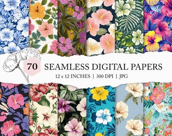 hibiscus digital paper, hibiscus seamless pattern, hibiscus background, tropical flower pattern, exotic scrapbook paper, Hawaii backgrounds