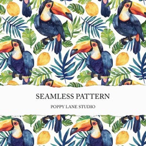 watercolour toucan pattern, seamless toucan pattern, tropical bird pattern, seamless tropical toucan background, seamless tropical pattern